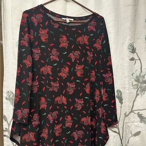 Chaus Black Tunic with Red and Teal Paisley Print